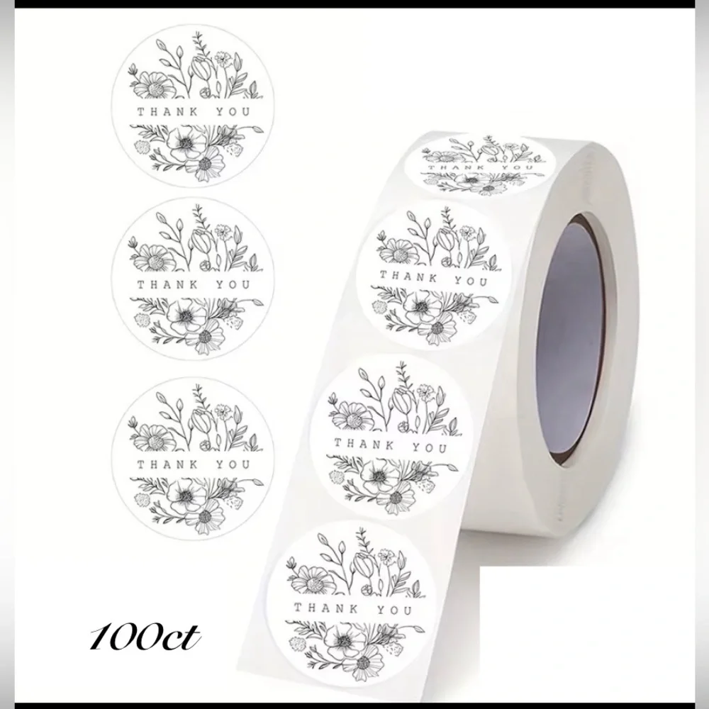 Thank You Design Stickers 100ct~ 1” (Boutique) ~NEW~ 2 For $12